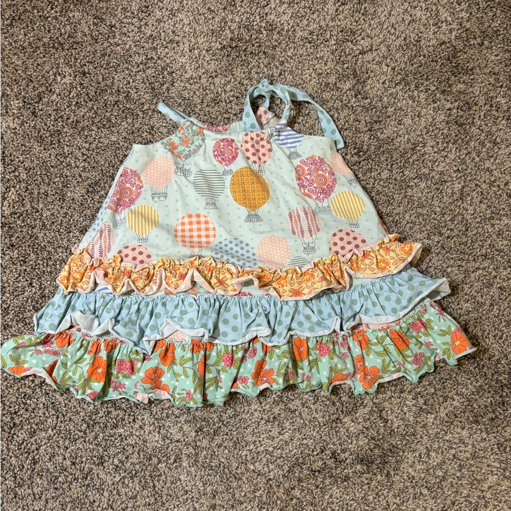 Colorful Air Balloon Print Dress with Ruffles - Picture 1 of 4